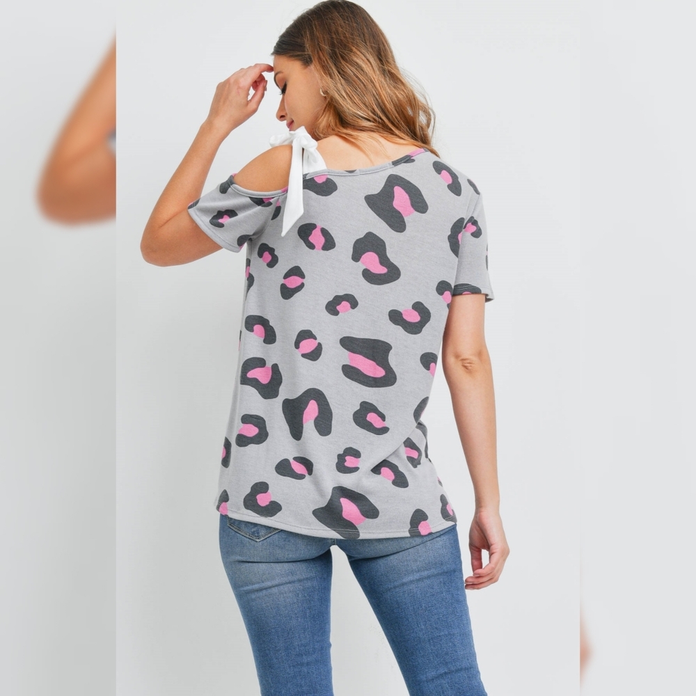 Leopard Cold Shoulder Top - Picture 2 of 2